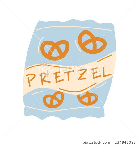 Hand-drawn Pretzel Snack, Pretzel Pack Hand-drawn Pretzel Snack, Pretzel Pack 134946085