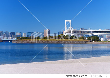 Tokyo Bay: Rainbow Bridge and coastal scenery Tokyo Bay: Rainbow Bridge and coastal scenery 134946162