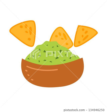 Mexican Food Illustration, Food Nachos, Mexican sauce guacamole with nachos Mexican Food Illustration, Food Nachos, Mexican sauce guacamole with nachos 134946250