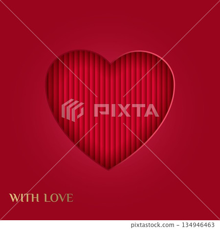 Happy Valentine s Day. Paper cut-out heart on a red gradient background, in paper appliqu style 134946463