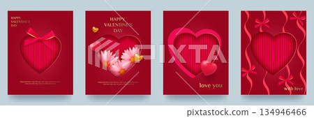 A Valentine s Day 3D backdrop set with red paper heart-shaped cutouts. Product display mockup. Stage display 134946466