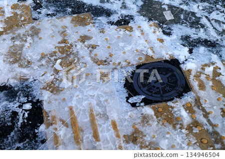 Frozen road surface Frozen road surface 134946504