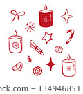 Set of red winter doodles with outline candles 134946851