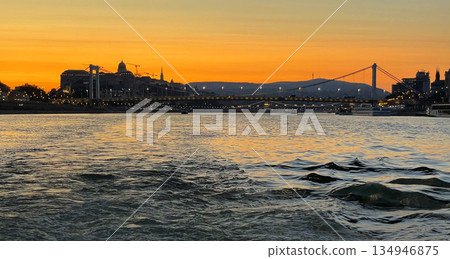 Budapest cityscape at sunset over danube river 134946875