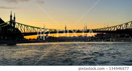 Budapest liberty bridge spanning danube river at sunset 134946877