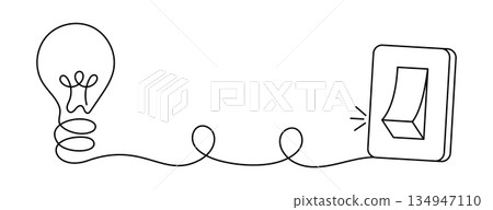 Light bulb connected to wall switch symbolizing idea control, decision making, turning thoughts on or off, focus, awareness, mental clarity, psychology concept and conscious choice 134947110