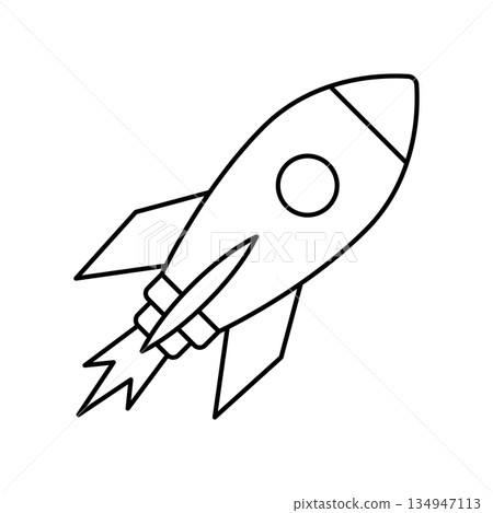 Rocket illustration symbolizing launch, startup growth, innovation, business success, ambition and progress. Minimal outline icon for creativity, motivation, future goals and entrepreneurship concept 134947113