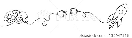 Brain Connecting to Rocket Through Power Plug Showing Mental Energy, Startup Launch, Motivation, Innovation Process, Creative Thinking, Business Growth and Strategic Development Concept Brain Connecting to Rocket Through Power Plug Showing Mental Energy, Startup Launch, Motivation, Innovation Process, Creative Thinking, Business Growth and Strategic Development Concept 134947116