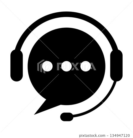 Customer Support Chat Icon with Headset and Speech Bubble. Technical Help Service Symbol, operator, staff, agent, for Call Center, Hotline, Online Assistance, Communication and Messaging Concepts 134947120