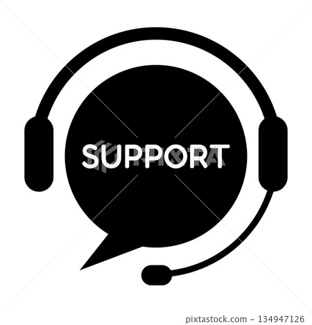 Customer Support Icon with Headset and Speech Bubble Isolated. Black Help Service Symbol for Call Center Assistance Contact Support UI UX Web and Mobile Design 134947126