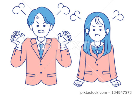 Student male and female angry pose 134947573