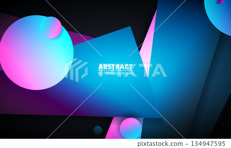 Colorful geometric abstract background. Blue and pink colors gradient dynamic shapes composition. 134947595