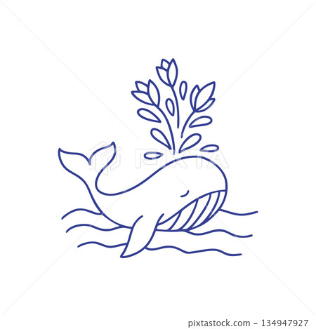 Whale Line Art Vector With Leaves Splash Print Nature Ocean Kids Design Whale Line Art Vector With Leaves Splash Print Nature Ocean Kids Design 134947927