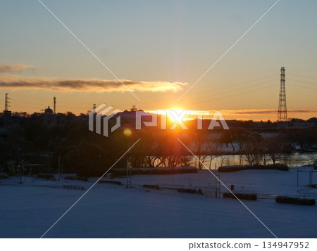 Snowy Shibamata riverbed Snowy Shibamata riverbed 134947952