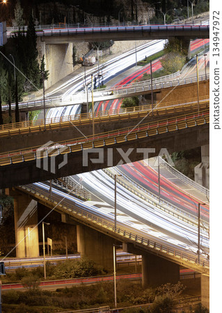 Night traffic in Haifa, Israel Night traffic in Haifa, Israel 134947972