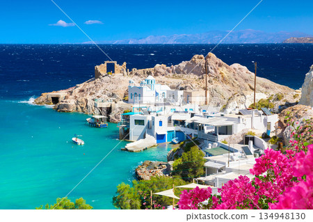 Beach and fishing village of Firapotamos on Milos island, Greece 134948130