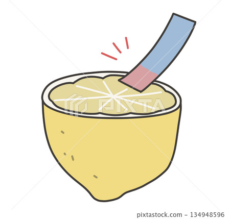 Illustration of blue litmus paper that reacts to lemon 134948596