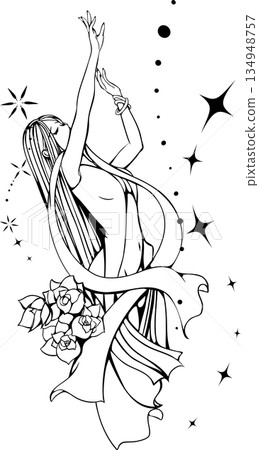 天照大神（Amaterasu Omikami）的精美線條畫 134948757