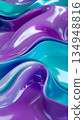 3D abstract glossy surface with purple and turquoise waves, fluid modern background design 134948816