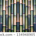 Close-up of green bamboo stalks with natural nodes and vertical texture 134948905