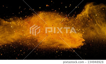 Freeze Motion Shot of Flying Various Spices, Macro Shot 134948928