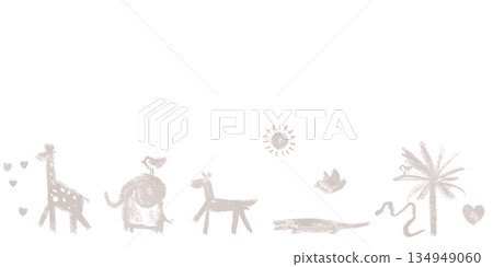 Stylized animal illustrations in a minimalist design. Features a giraffe, elephant, zebra, bird, crocodile, and a snake, with a sun and palm tree. Stylized animal illustrations in a minimalist design. Features a giraffe, elephant, zebra, bird, crocodile, and a snake, with a sun and palm tree. 134949060