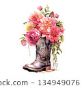 A graphic of boots with flowers drawn in vivid colors, high-quality country goods vector material 134949076