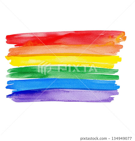 Rainbow flag in rainbow colors isolated on white background, watercolor LGBT pride symbol material 134949077