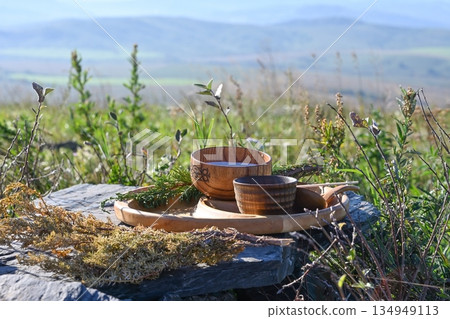 Shamanic offerings to the spirits of the mountains Shamanic offerings to the spirits of the mountains 134949113