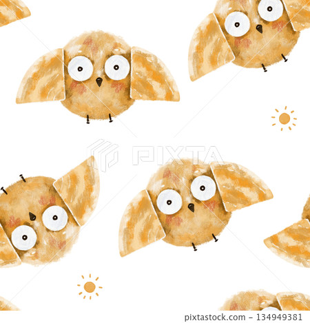 Funny birds seamless pattern. Cute hand drawn birds pattern. Yellow cartoon chickens illustration 134949381
