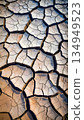 Cracked earth surface with polygonal patterns and natural shadows - abstract dry landscape texture in beige and gray tones 134949523