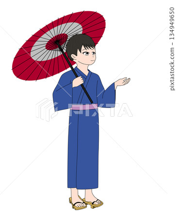 A man in a yukata holding an umbrella A man in a yukata holding an umbrella 134949650