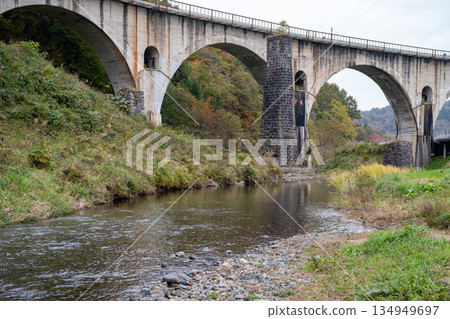 Early autumn forest and Megane Bridge 134949697