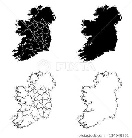 Ireland with counties and Northern Ireland Outline and Solid Fill Map Set. 134949891