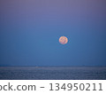 A red full moon setting over the East China Sea in the twilight of dawn 134950211