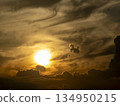 A cloud shaped like a horse heading towards the sun in the sunset clouds 134950215