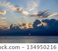 The sun setting over the East China Sea and the rays of the sunset 134950216