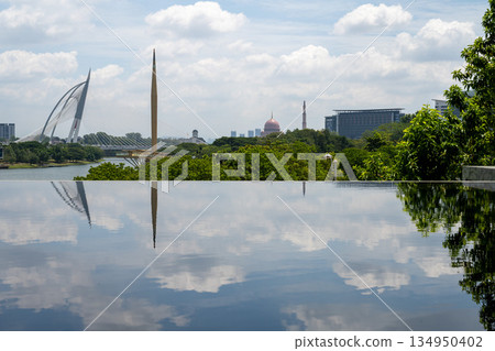 Pink Mosque seen from the Iron Mosque, Putrajaya, Malaysia Pink Mosque seen from the Iron Mosque, Putrajaya, Malaysia 134950402