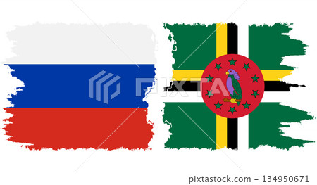 Dominica and Russia grunge flags connection vector 134950671