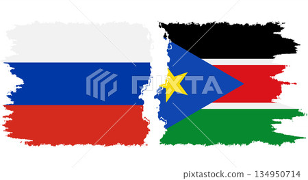 South Sudan and Russia grunge flags connection vector 134950714