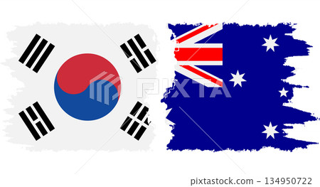 Australia and South Korea grunge flags connection vector 134950722