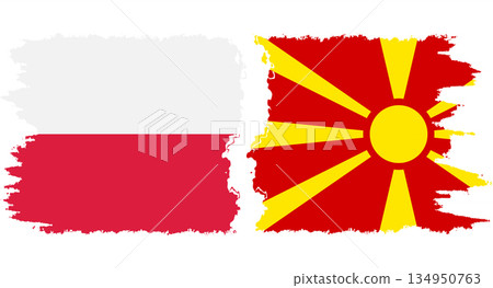 Northern Macedonia and Poland grunge flags connection vector 134950763