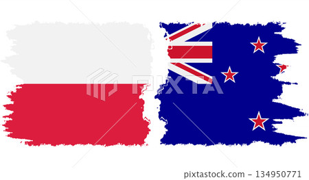 New Zealand and Poland grunge flags connection vector 134950771