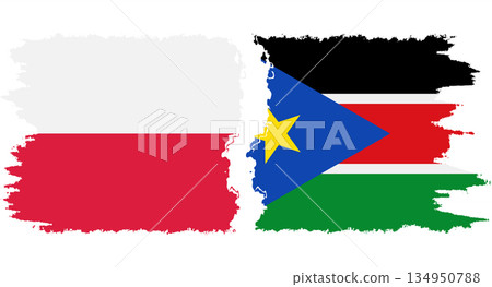 South Sudan and Poland grunge flags connection vector 134950788