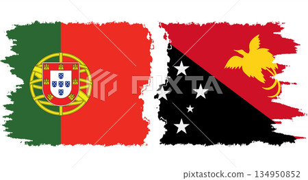 Papua New Guinea and Portugal grunge flags connection vector 134950852