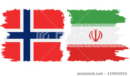 Iran and Norwegian grunge flags connection vector 134950910