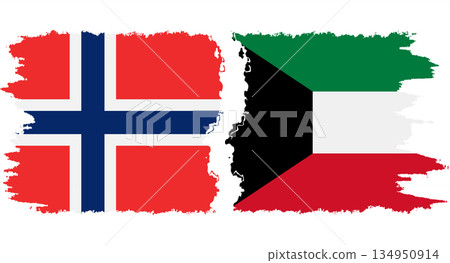 Kuwait and Norwegian grunge flags connection vector 134950914