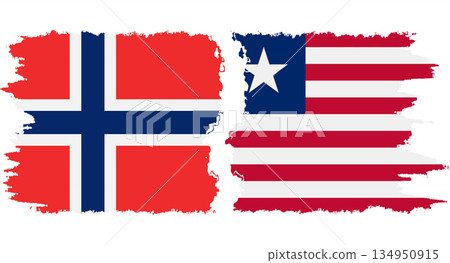 Liberia and Norwegian grunge flags connection vector 134950915