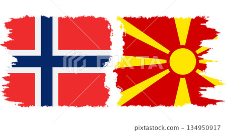 Northern Macedonia and Norwegian grunge flags connection vector 134950917