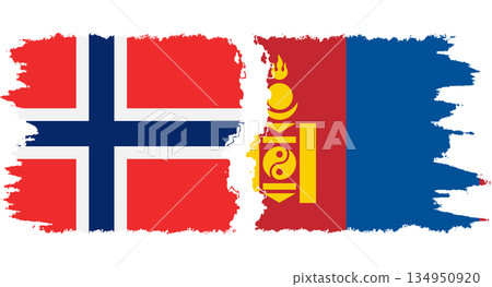 Mongolia and Norwegian grunge flags connection vector 134950920
